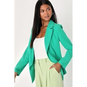 Lulus In-charge Aura Green Angled Hem Blazer - Size M